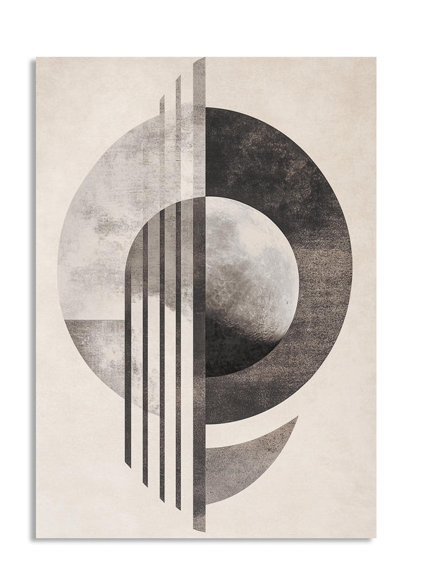 Abstract art print with geometric shapes on a beige background, as a premium aluminum metal print from GoMetalPrint.
