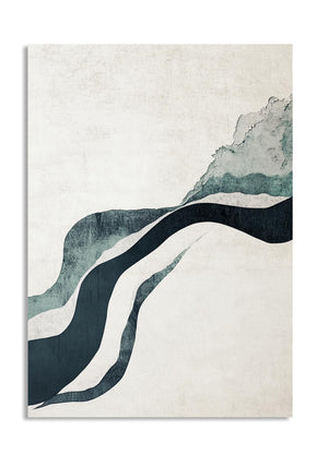 Abstract art print with wavy lines in blue and white on a beige background, as a premium aluminum metal print from GoMetalPrint.
