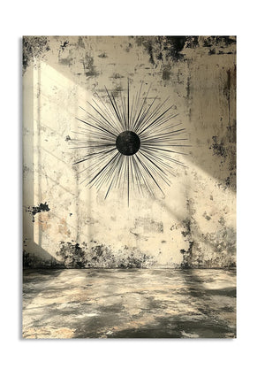 Decorative wall art with a sunburst design on a textured beige background, as a premium aluminum metal print from GoMetalPrint.
