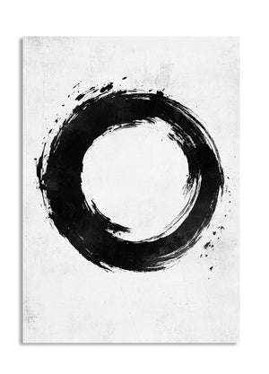 Black circular brushstroke design on a white background, as a premium aluminum metal print from GoMetalPrint.
