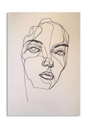 Line art of a face on a beige background, as a premium aluminum metal print from GoMetalPrint.
