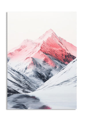 Mountain landscape with pink and white hues, as a premium aluminum metal print from GoMetalPrint.
