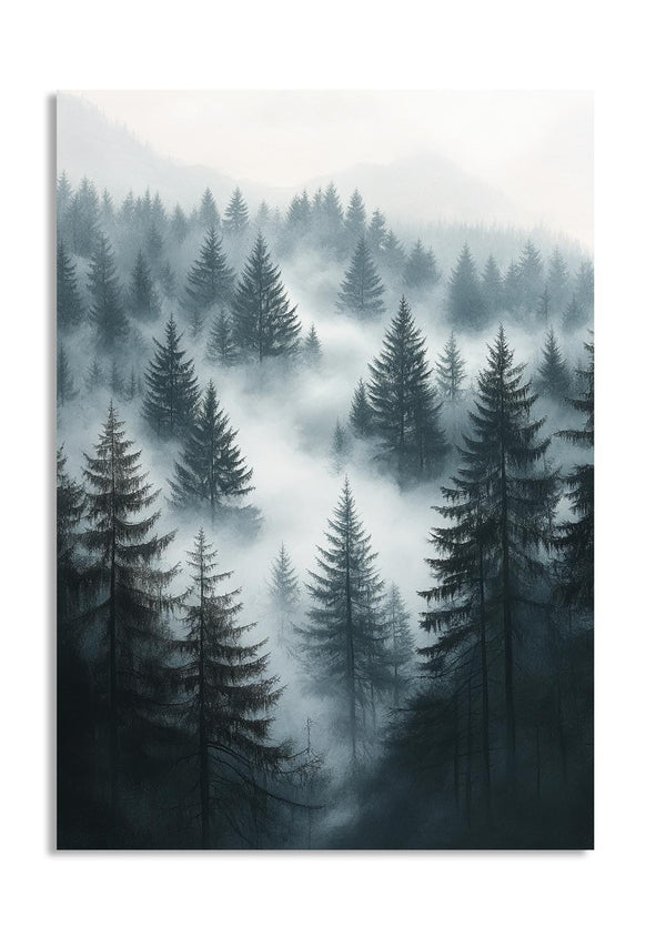 Forest scene with misty atmosphere, as a premium aluminum metal print from GoMetalPrint.
