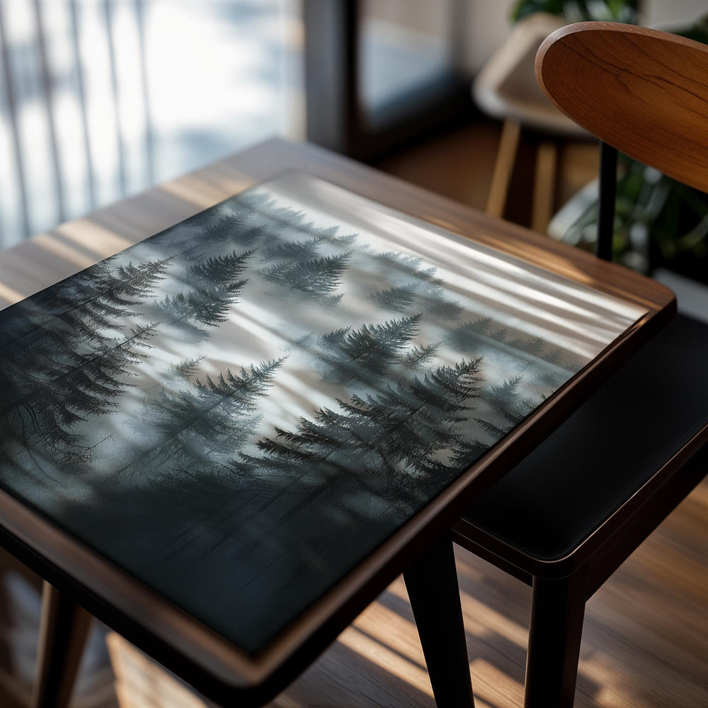 Forest scene with misty atmosphere, as a premium aluminum metal print from GoMetalPrint.
