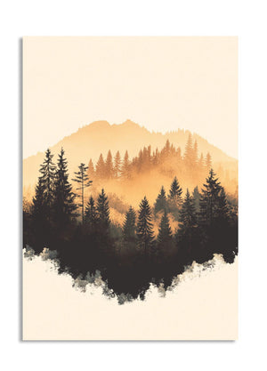 Framed artwork of a mountain silhouette with trees against a sunset sky, as a premium aluminum metal print from GoMetalPrint.
