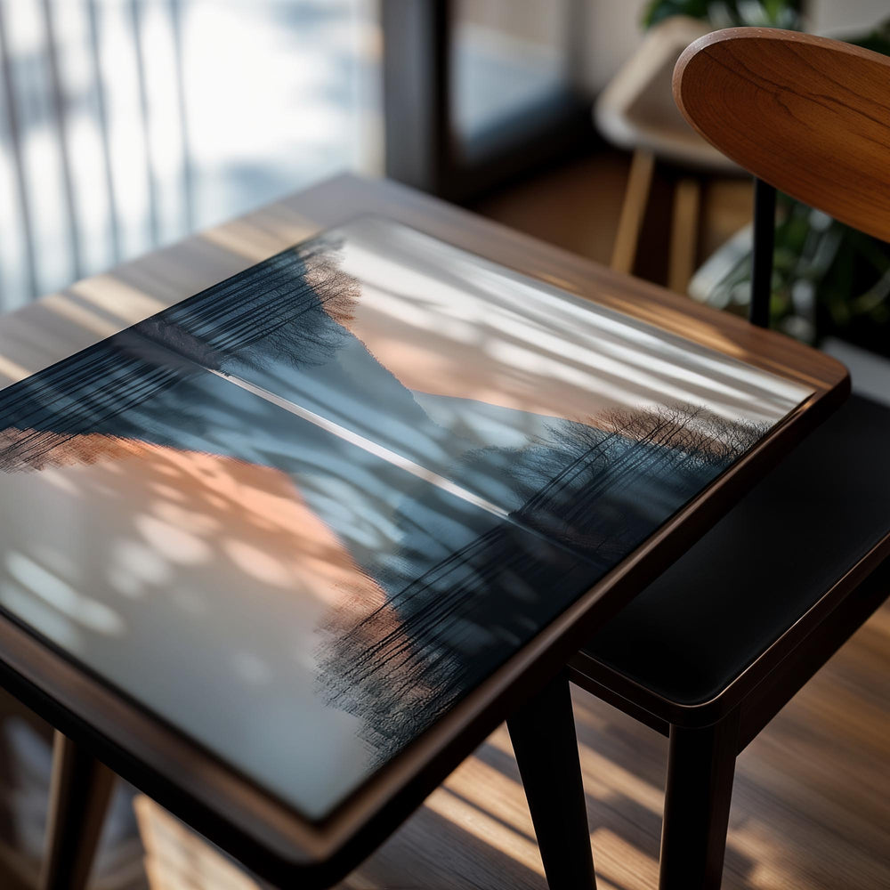 Mountain reflection in water with a pink and blue sky, as a premium aluminum metal print from GoMetalPrint.
