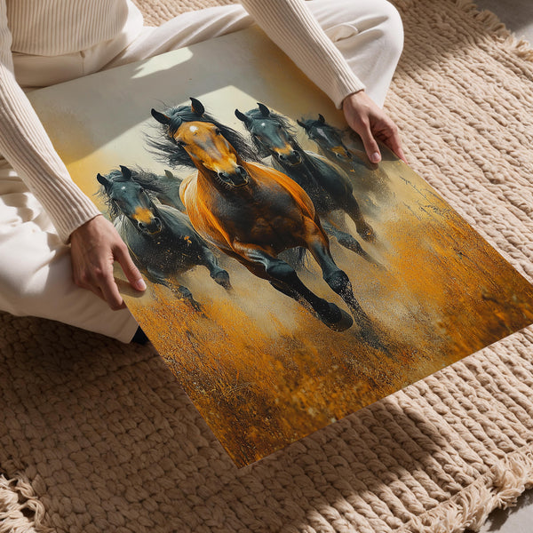 Galloping Horses Dusty Field