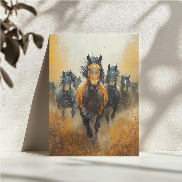 Galloping Horses Dusty Field