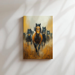 Galloping Horses Dusty Field