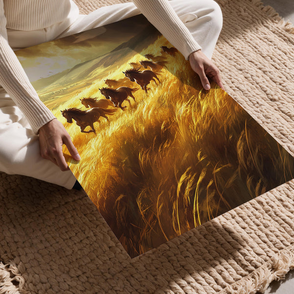 Running Horses in Golden Field