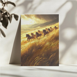 Running Horses in Golden Field