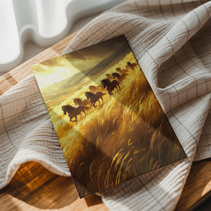 Running Horses in Golden Field