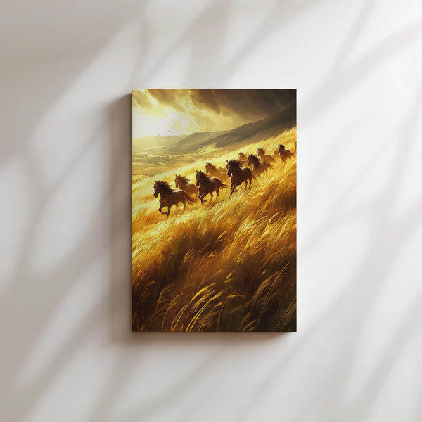 Running Horses in Golden Field