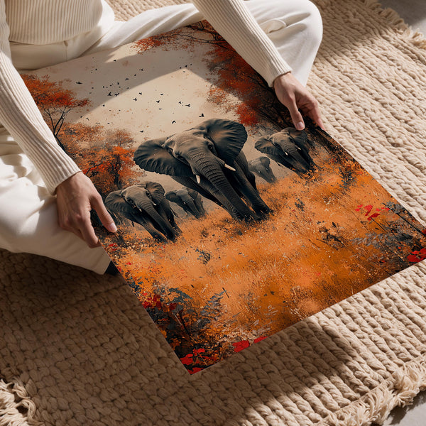 Elephants in Forest Autumn