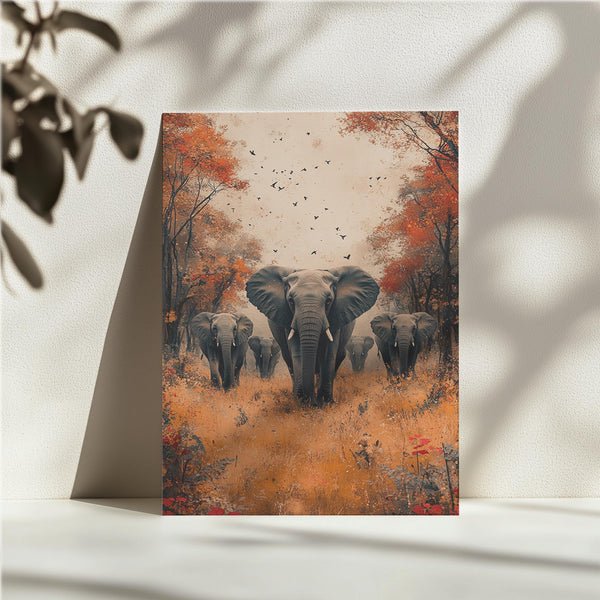 Elephants in Forest Autumn