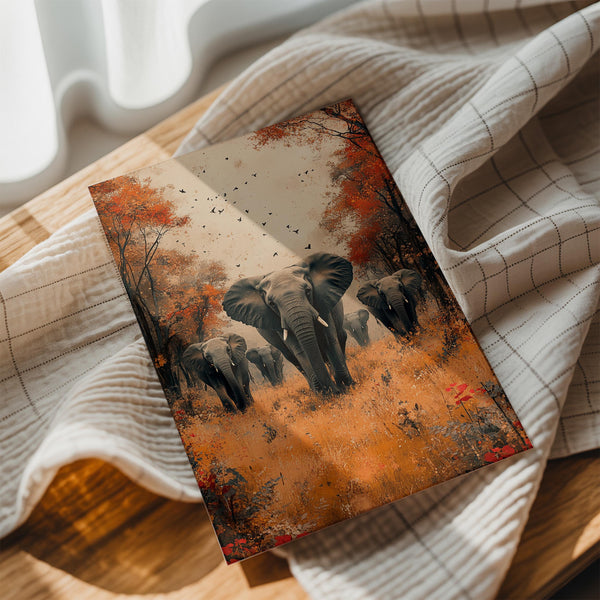 Elephants in Forest Autumn