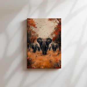 Elephants in Forest Autumn