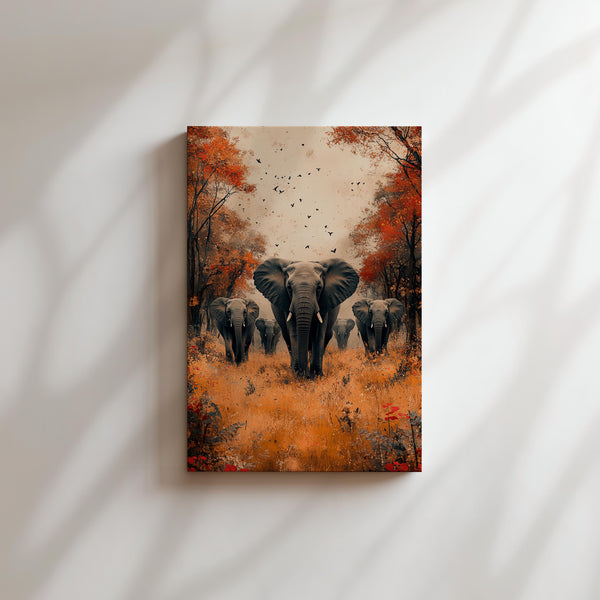 Elephants in Forest Autumn