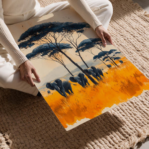 Elephants under Acacia Trees