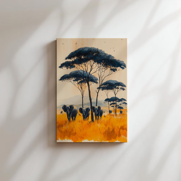 Elephants under Acacia Trees