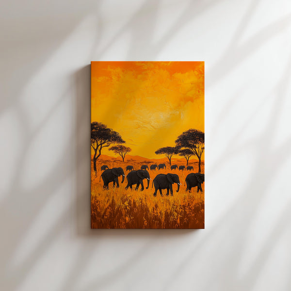 Elephants Sunset Savanna
