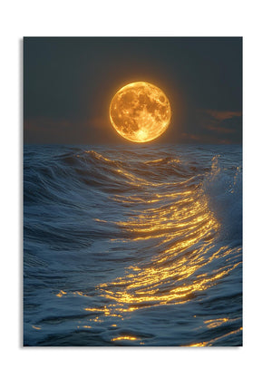 Full moon reflecting on ocean waves at night, as a premium aluminum metal print from GoMetalPrint.
