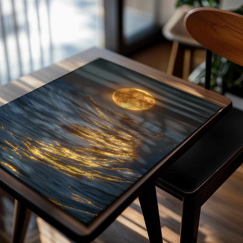 Full moon reflecting on ocean waves at night, as a premium aluminum metal print from GoMetalPrint.
