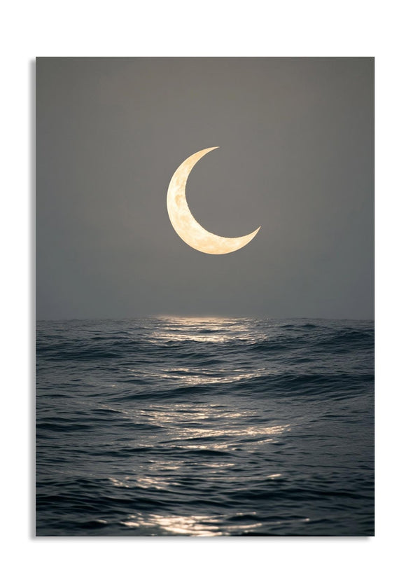 Crescent moon over the ocean, as a premium aluminum metal print from GoMetalPrint.
