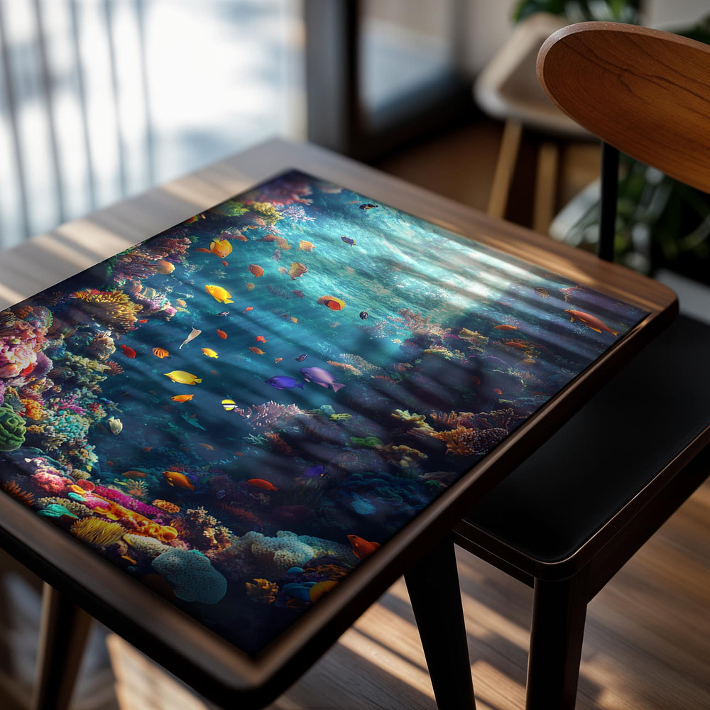Colorful underwater scene with fish and coral, as a premium aluminum metal print from GoMetalPrint.
