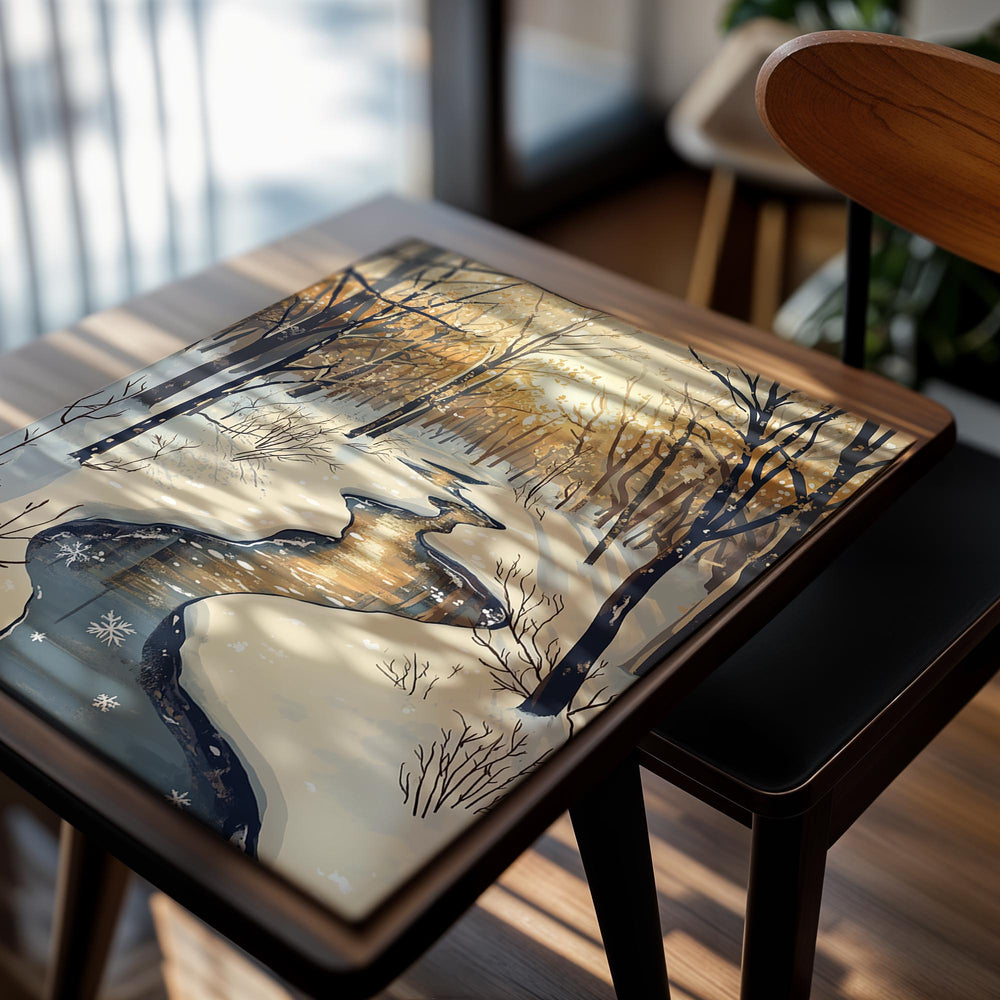 Winter scene with a stream and snow-covered trees, as a premium aluminum metal print from GoMetalPrint.
