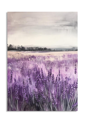 Painting of a lavender field with a soft sky, as a premium aluminum metal print from GoMetalPrint.
