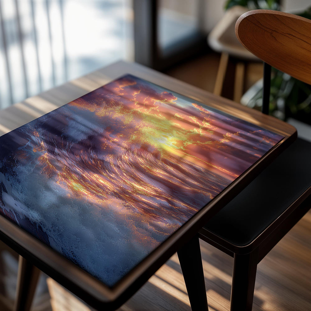 Powerful ocean wave with a sunset sky, as a premium aluminum metal print from GoMetalPrint.
