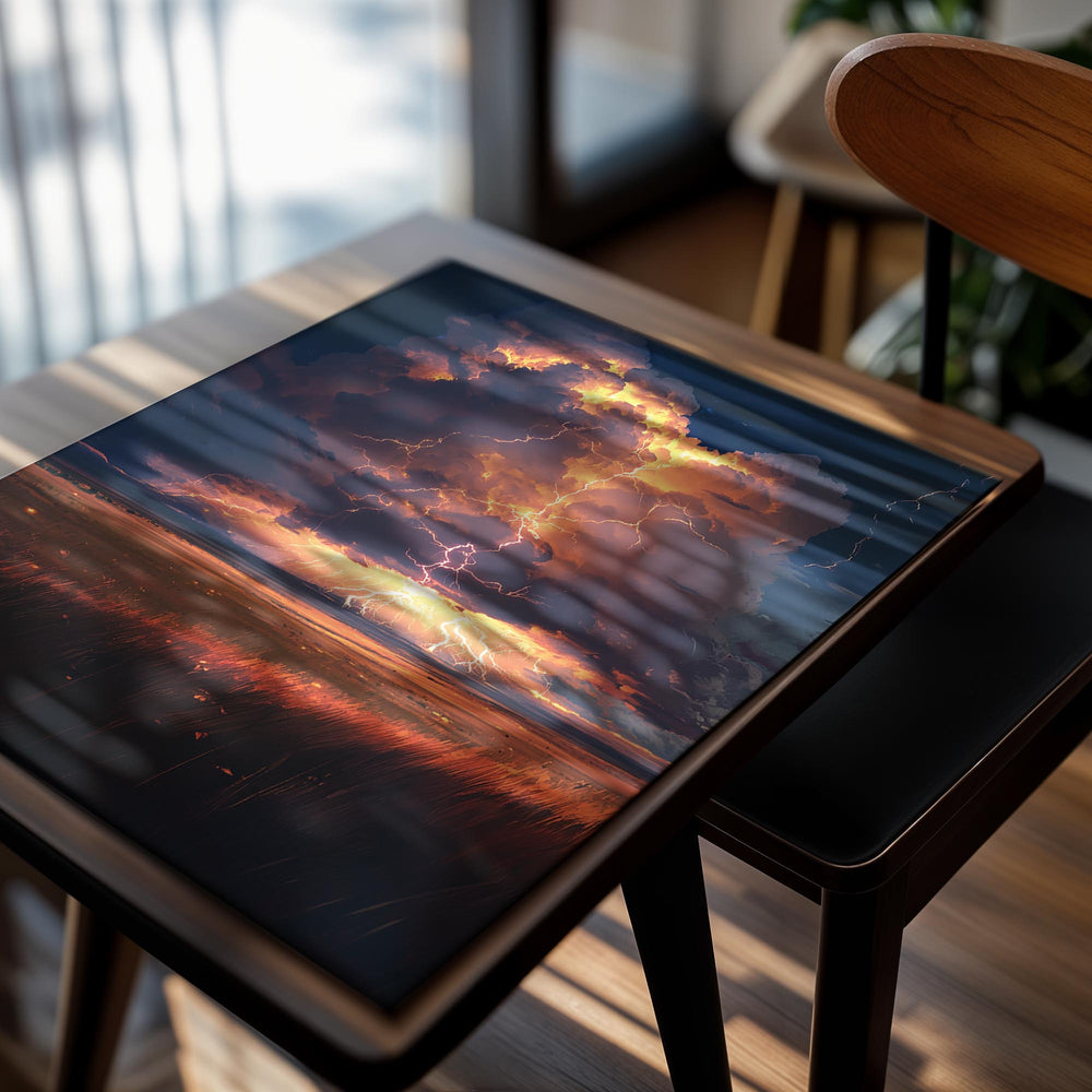 Thunderstorm with lightning over a field at night, as a premium aluminum metal print from GoMetalPrint.
