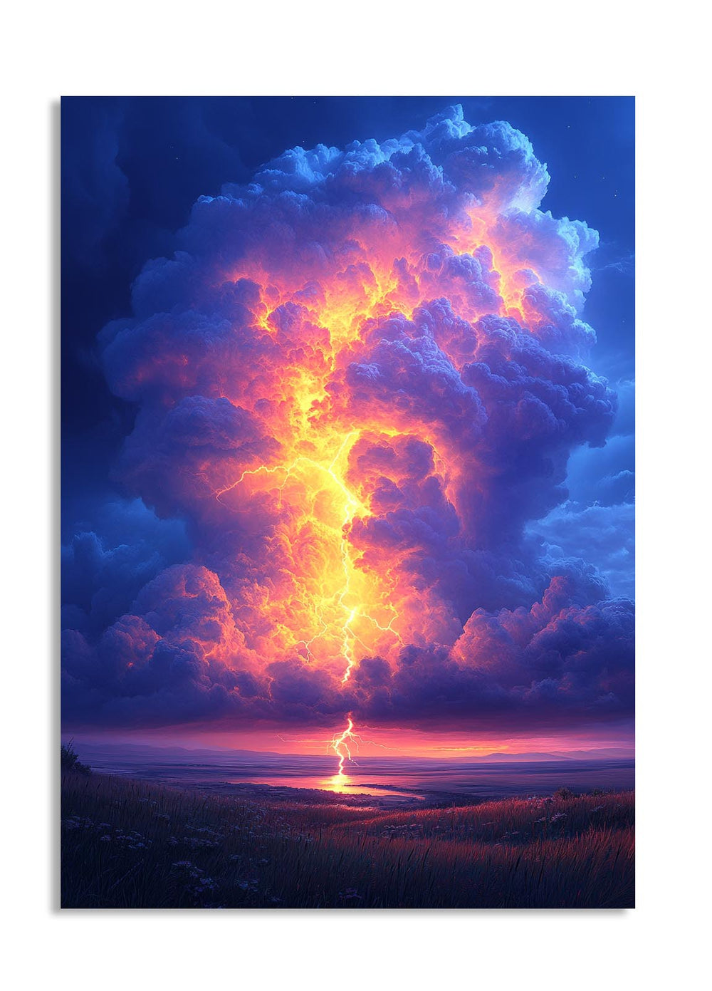 Majestic cloud formation with vibrant colors over a landscape, as a premium aluminum metal print from GoMetalPrint.
