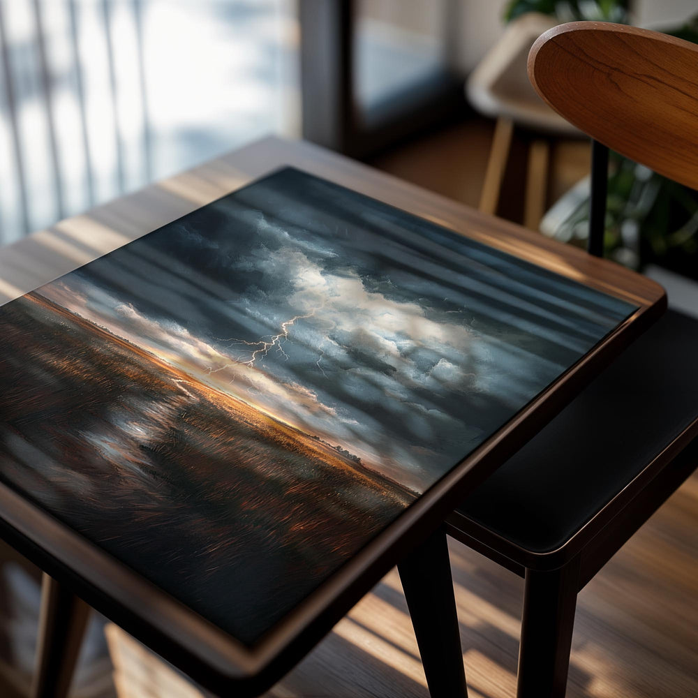Thunderstorm over a field with a lightning strike, as a premium aluminum metal print from GoMetalPrint.
