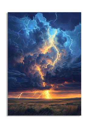 Stunning depiction of a thunderstorm with lightning over a landscape, as a premium aluminum metal print from GoMetalPrint.
