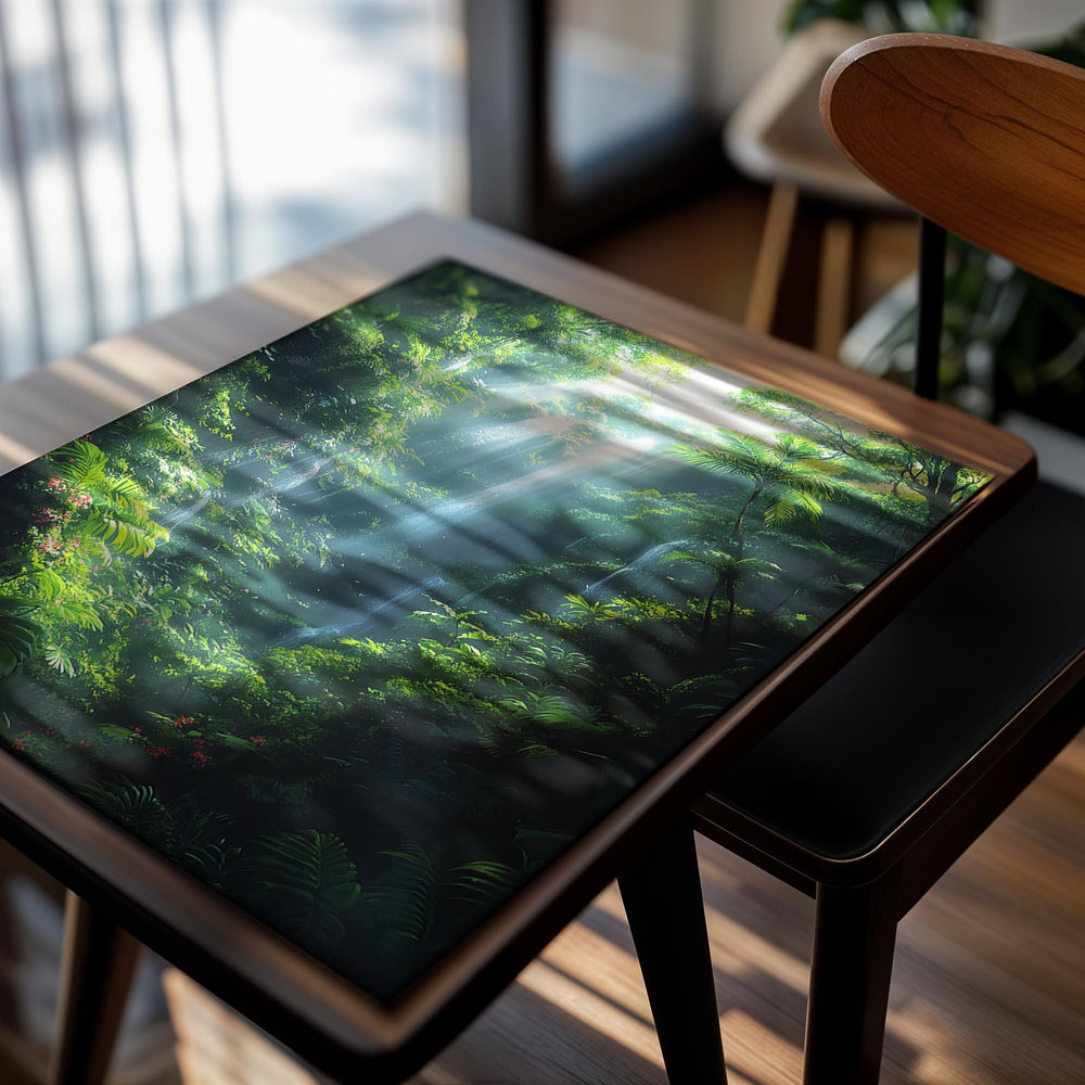 Tropical waterfall surrounded by lush greenery, as a premium aluminum metal print from GoMetalPrint.
