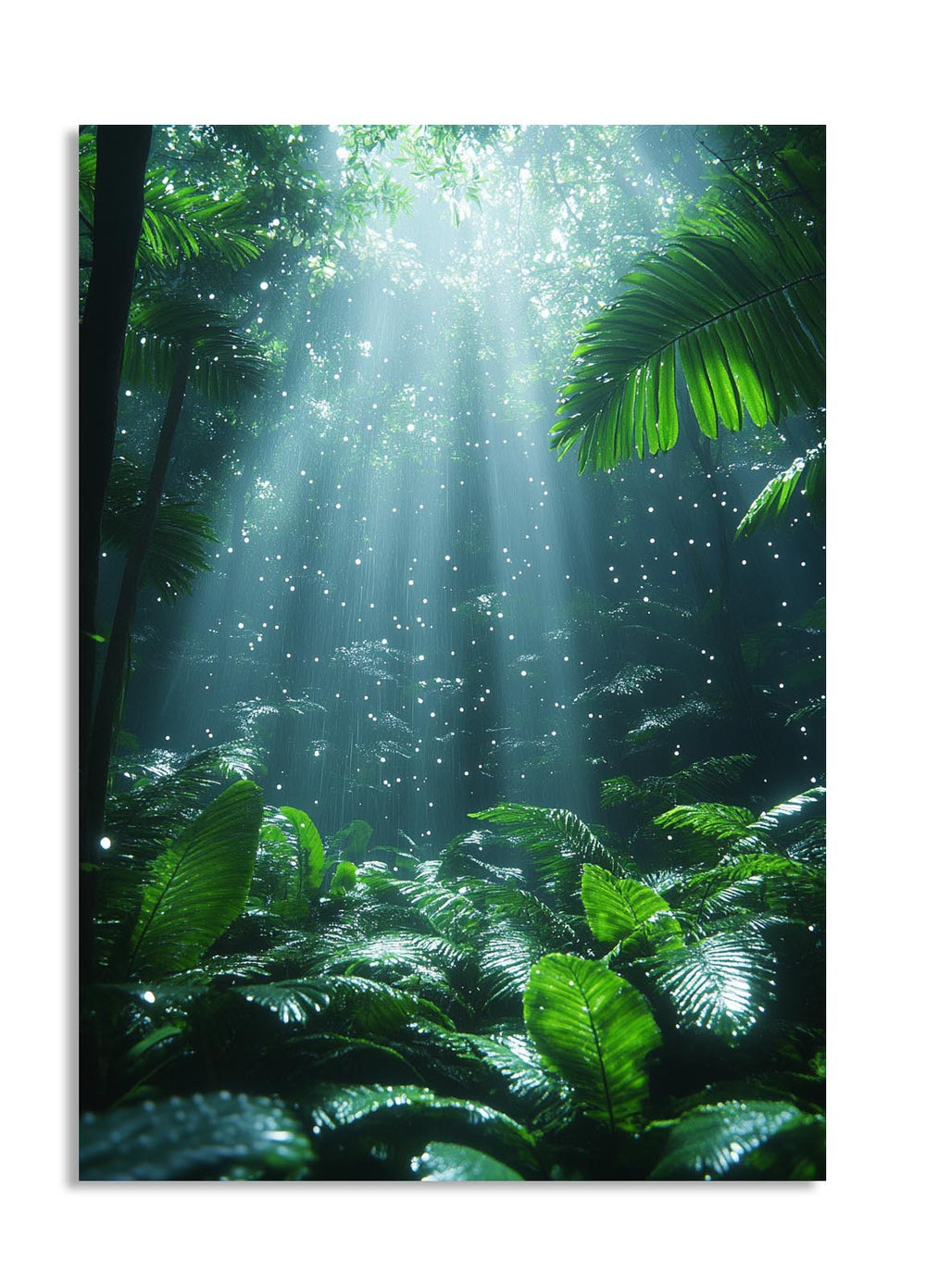 Sunlight filtering through the leaves in a dense forest, as a premium aluminum metal print from GoMetalPrint.
