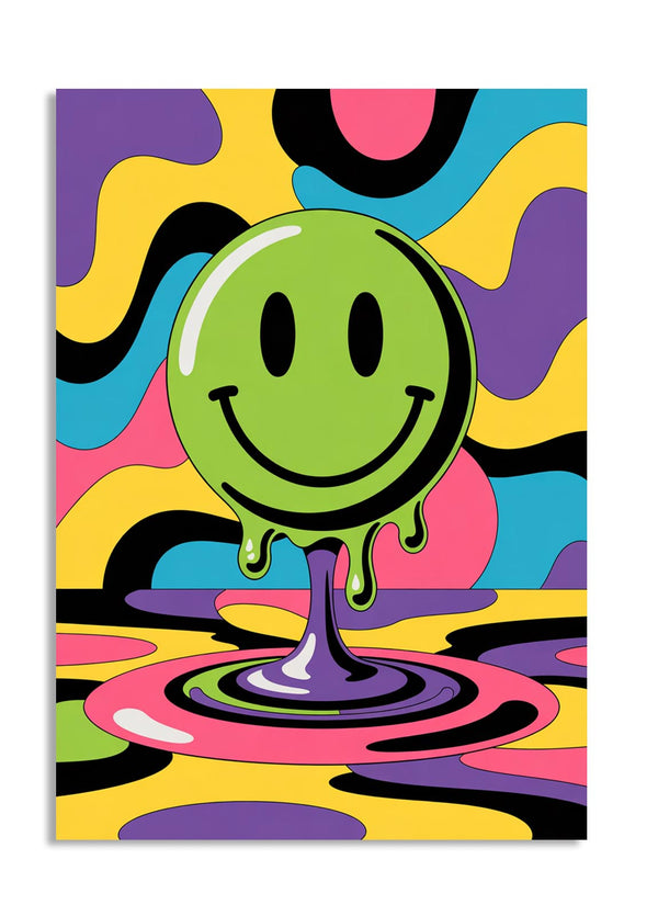 Colorful abstract design with a smiley face in the center, as a premium aluminum metal print from GoMetalPrint.
