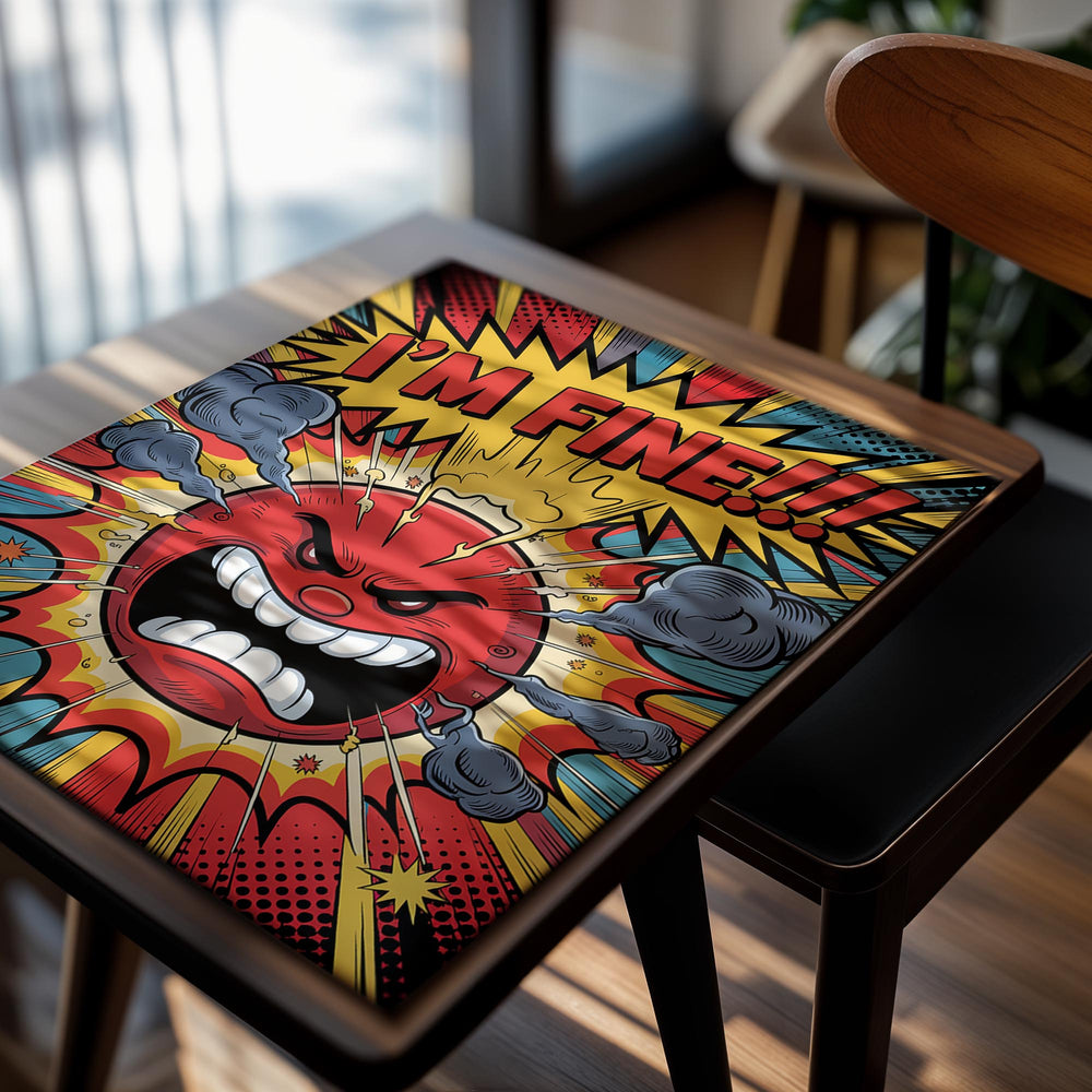 Comic-style poster with an angry face and 'I'm Fine!!!' text, as a premium aluminum metal print from GoMetalPrint.
