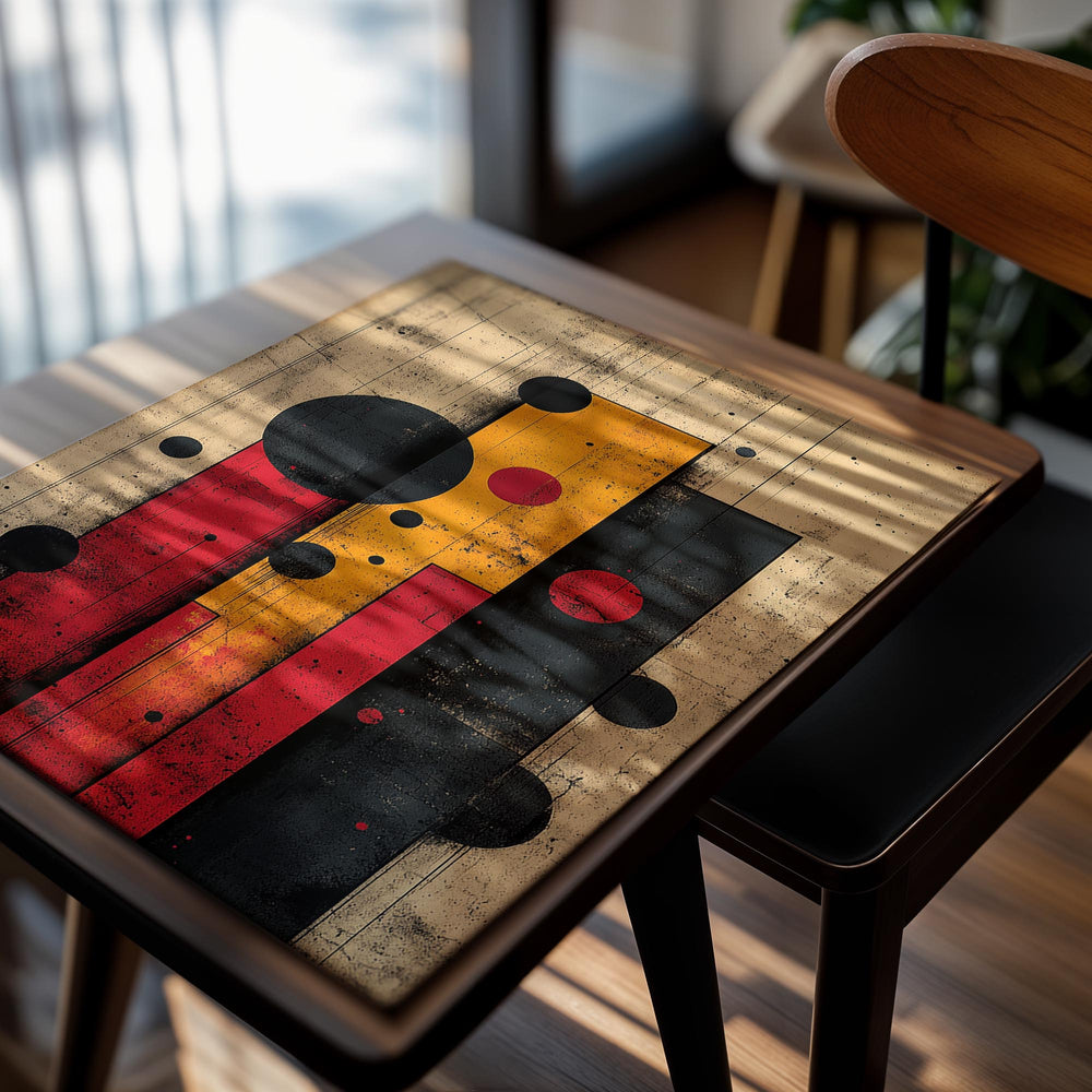 Abstract art piece with geometric shapes on a textured surface, as a premium aluminum metal print from GoMetalPrint.
