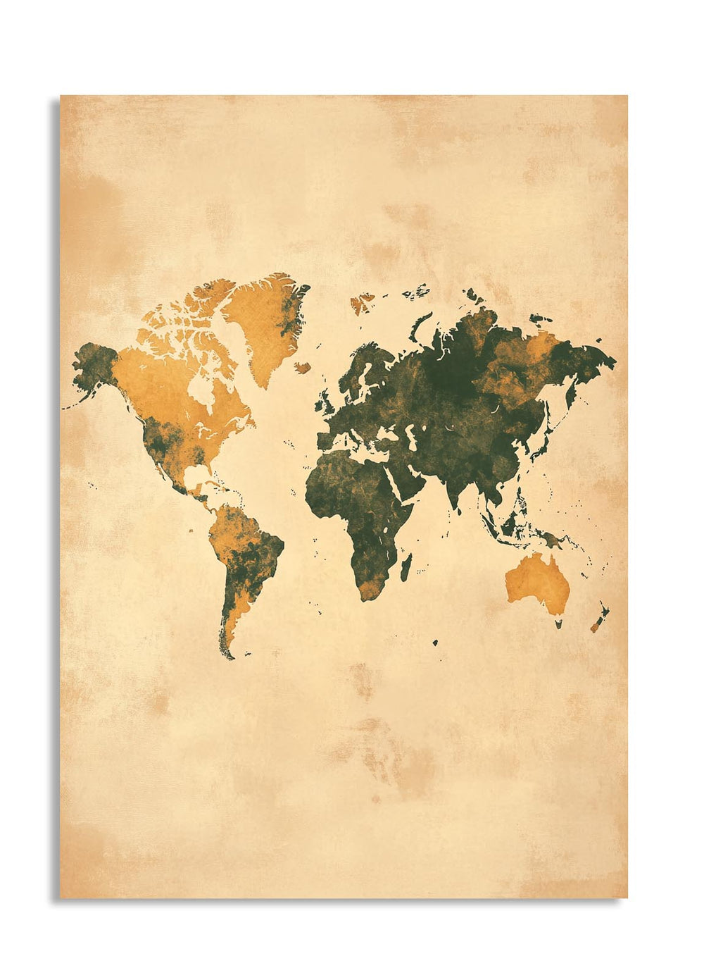 World map poster with a vintage design on a beige background, as a premium aluminum metal print from GoMetalPrint.
