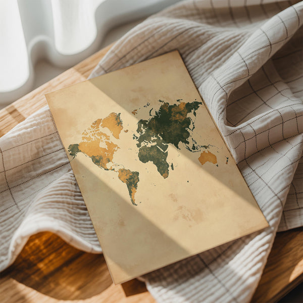 World Map Earth Tones