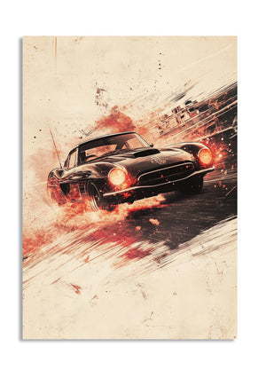 Vintage car on a dynamic background with abstract art elements, as a premium aluminum metal print from GoMetalPrint.
