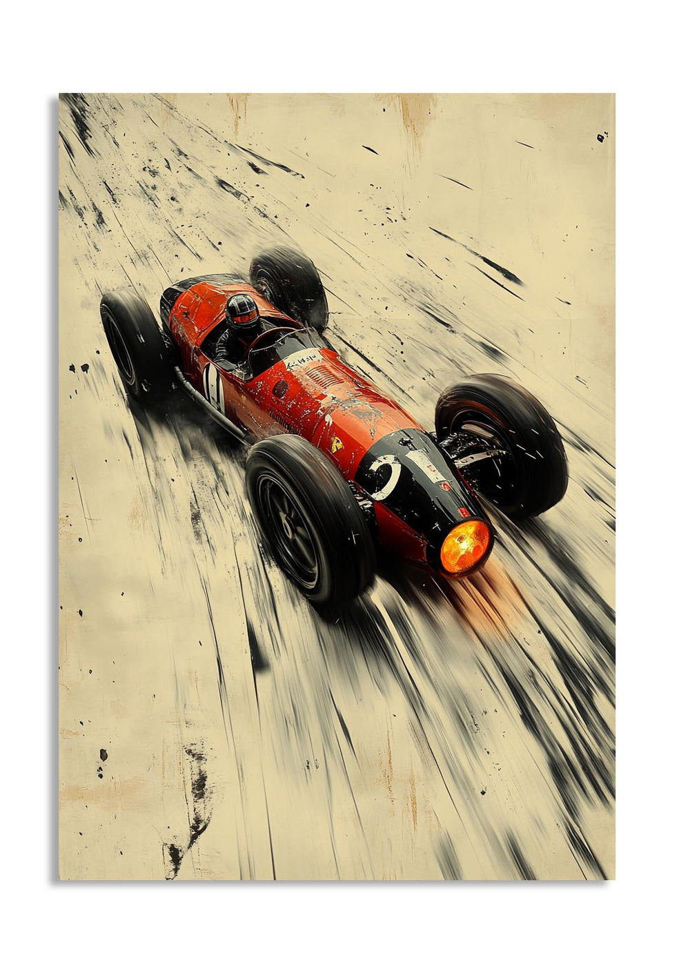 Vintage-style race car on a textured background, as a premium aluminum metal print from GoMetalPrint.
