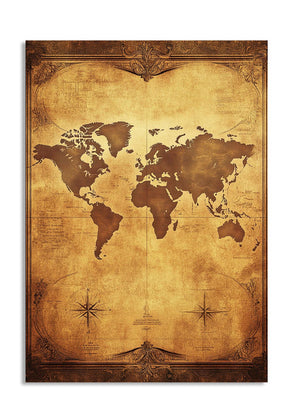 Vintage-style world map on a white background, as a premium aluminum metal print from GoMetalPrint.

