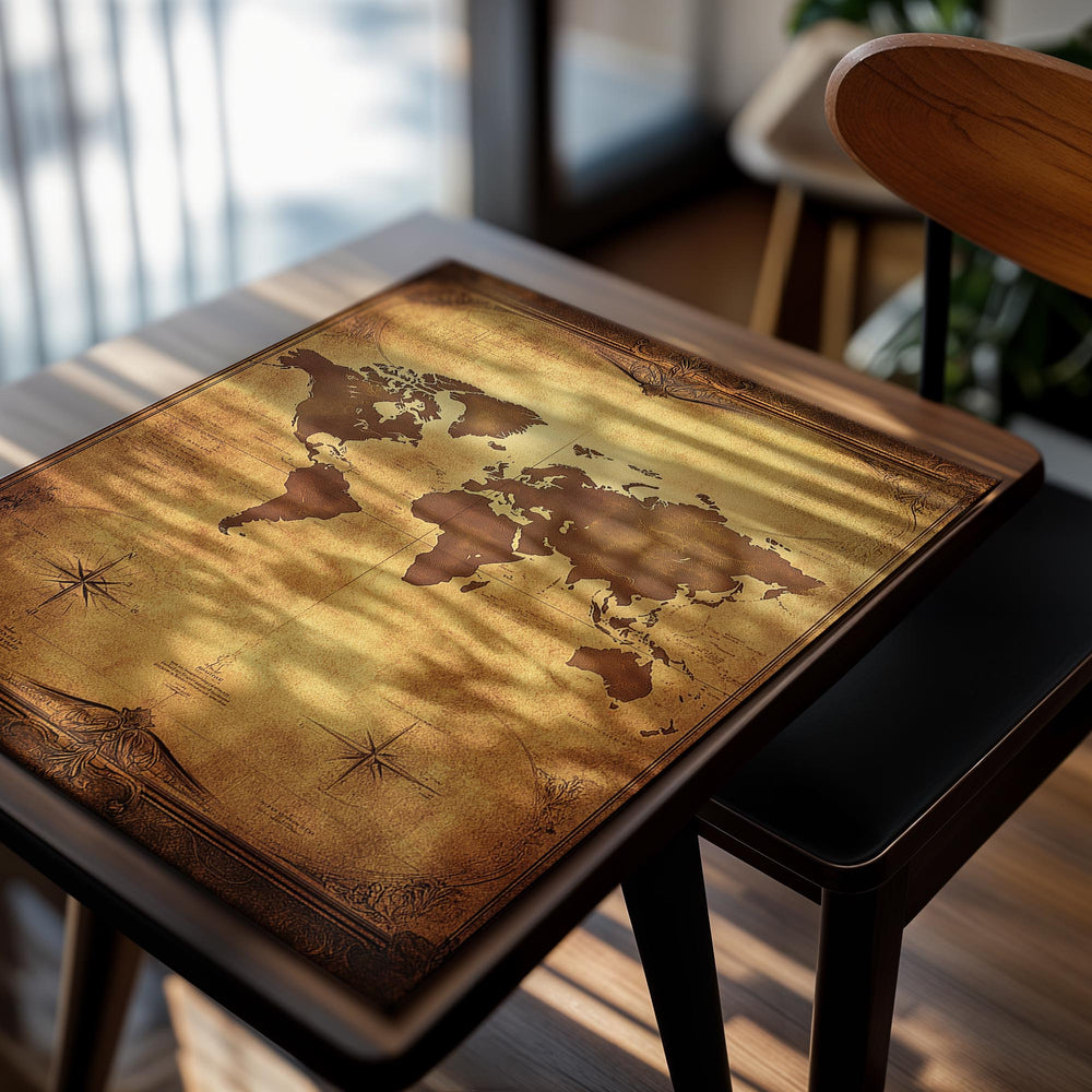 Vintage-style world map on a white background, as a premium aluminum metal print from GoMetalPrint.
