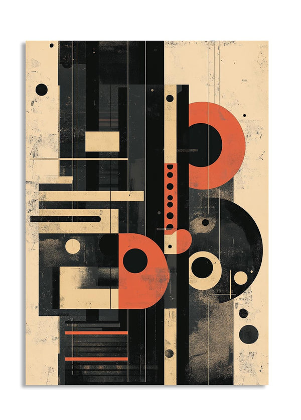 Abstract art print with geometric shapes on a beige background, as a premium aluminum metal print from GoMetalPrint.
