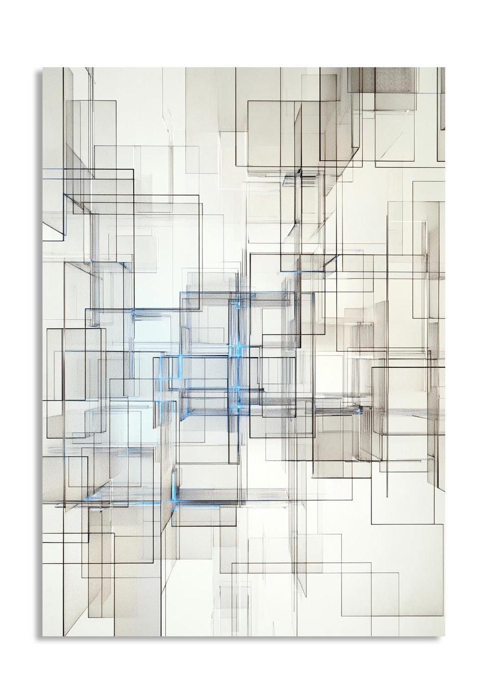 Abstract geometric design with interlocking shapes on a white background, as a premium aluminum metal print from GoMetalPrint.
