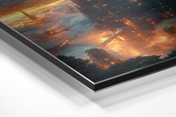 Luminous Skyscrapers in Mist